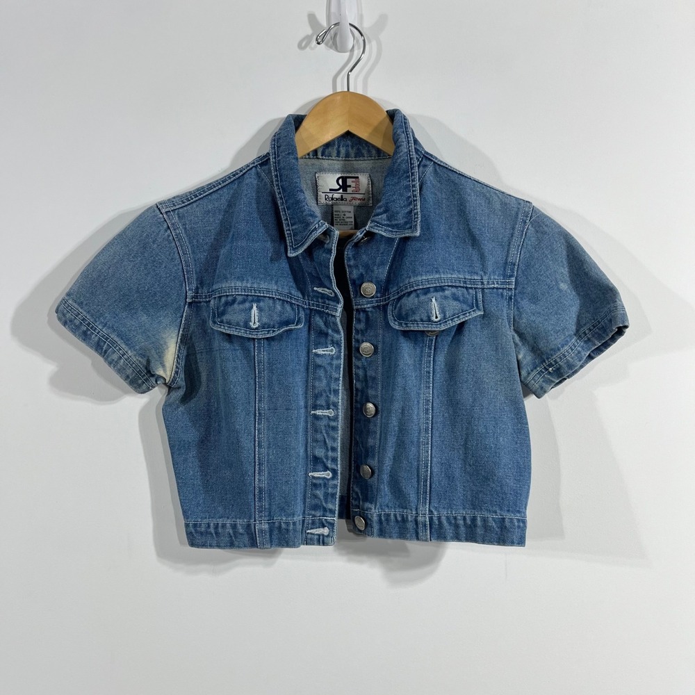 Rafaella Jeans VTG Cottagecore Prairie Denim Jacket Cropped Womens Small Boho